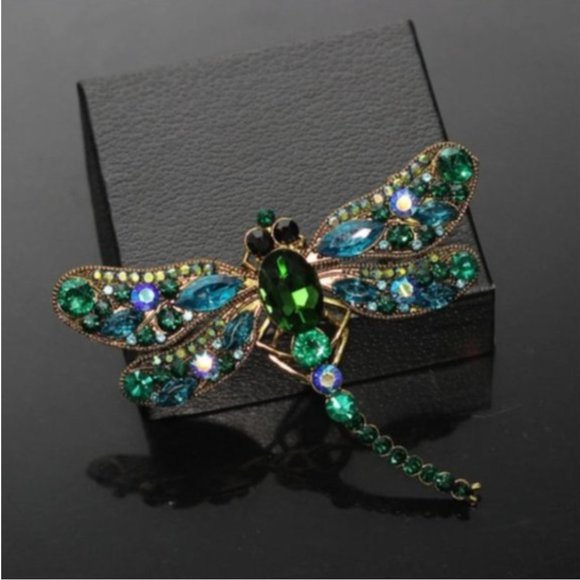 Jewelry - Crystal Vintage Dragonfly Brooch & Necklace